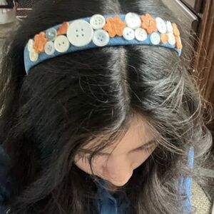 Blue and white Button Headband